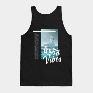 Good Vibes Text Typo Design - Pink Flamingo Pool Float Tank Top